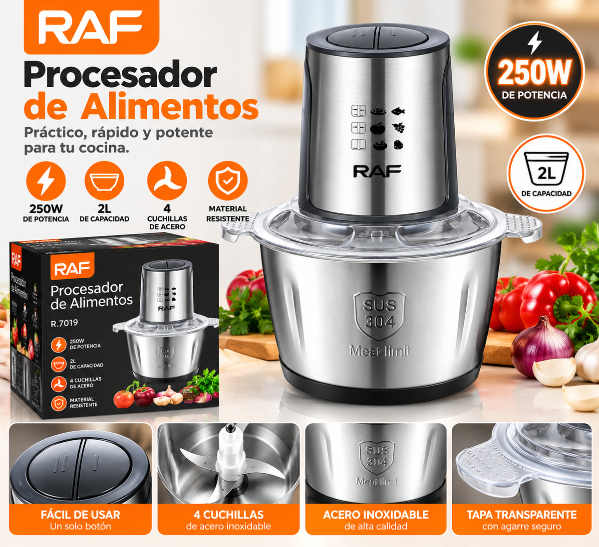 Picador de alimentos eléctrico 2l