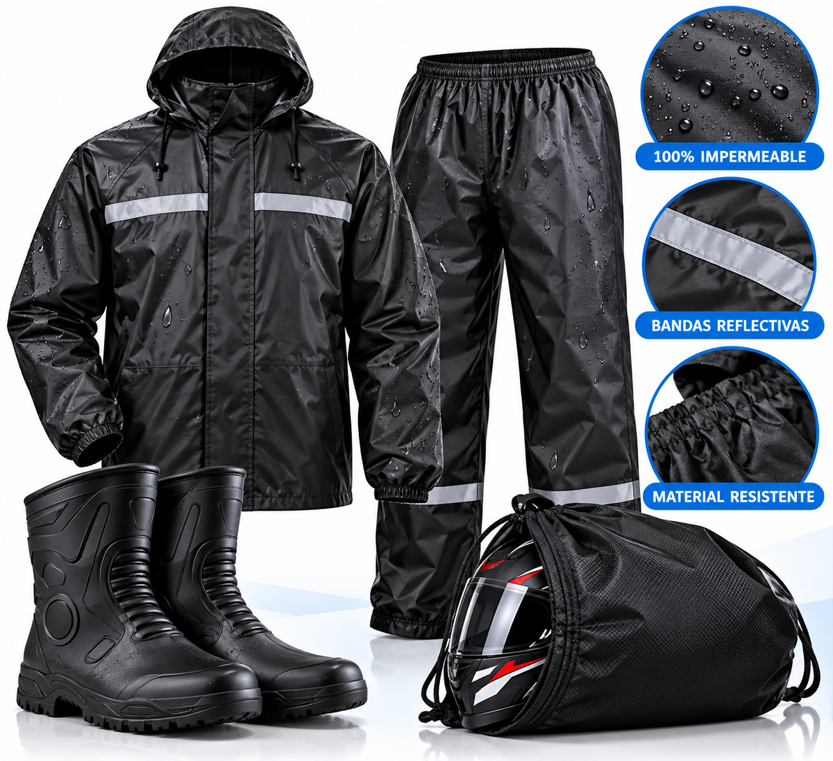 Kit impermeable + bota + tula portacasco