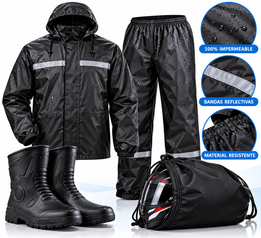 Kit impermeable + bota + tula portacasco